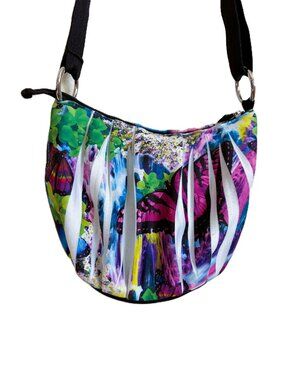 Justice Multicolor Butterfly Floral Pleated Crossbody Bag ~ 9.5” x 7”